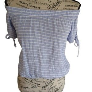 Crave fame blue  & white striped off the shoulder top